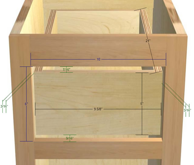 drawer box in the opening